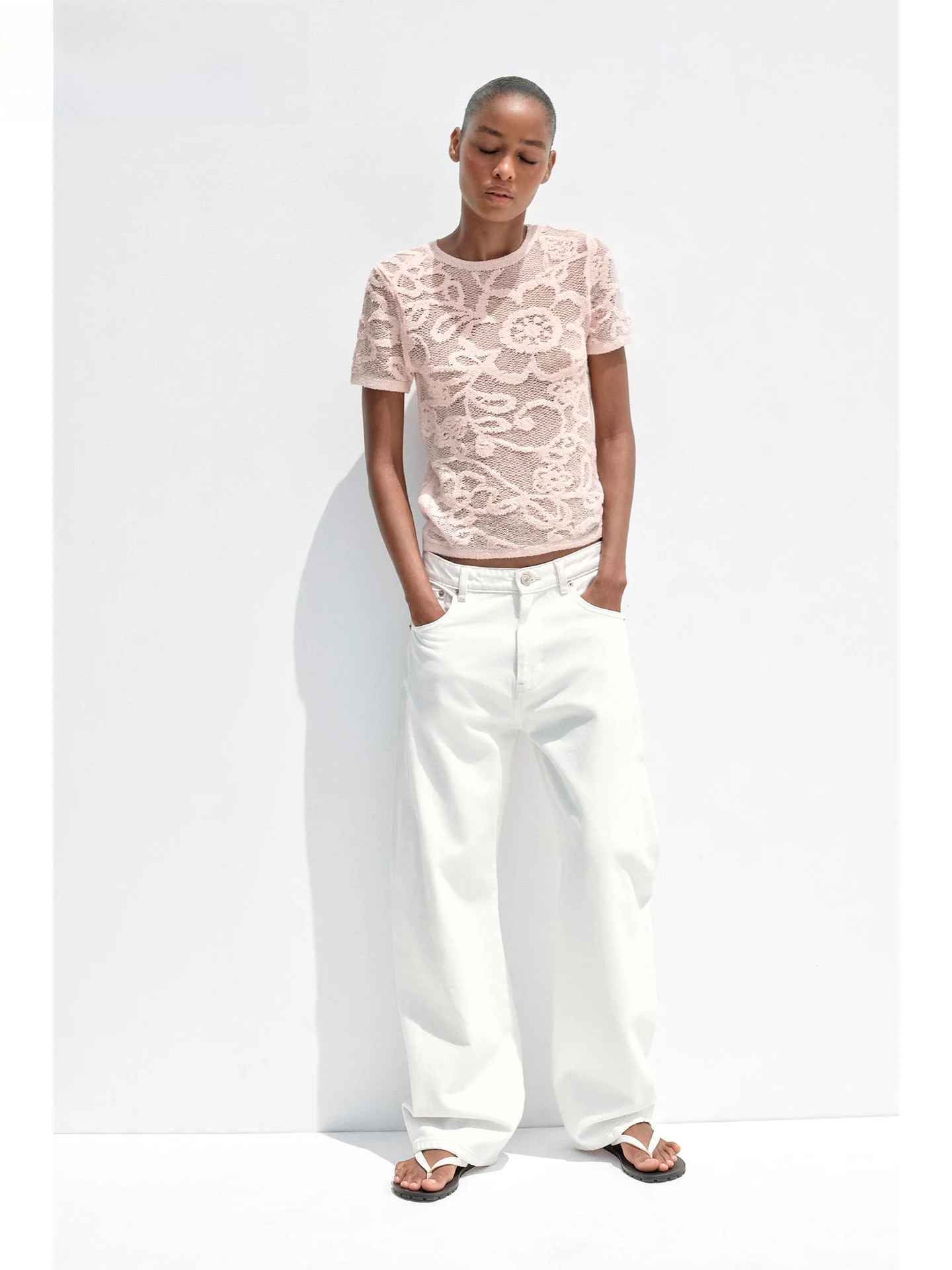 ZAPRHA 2025 Estate Nuovo Dolce Fiore Stampa Lavorato a Maglia Or Sve Round Ne Top Quali Materiale Slim Fit Faion da Donna