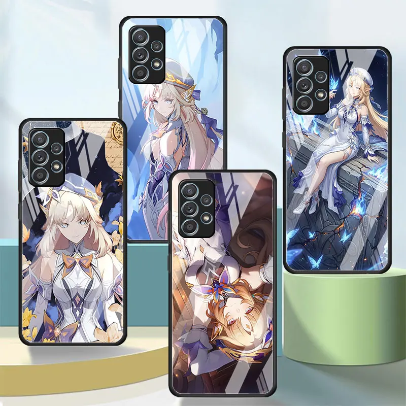 Black Phone Case for Samsung Galaxy A16 A27 A54 A34 A12 A14 A33 A15 A21s A53 Tempered Glass Cover Nicole Reeyn Genshin Impact