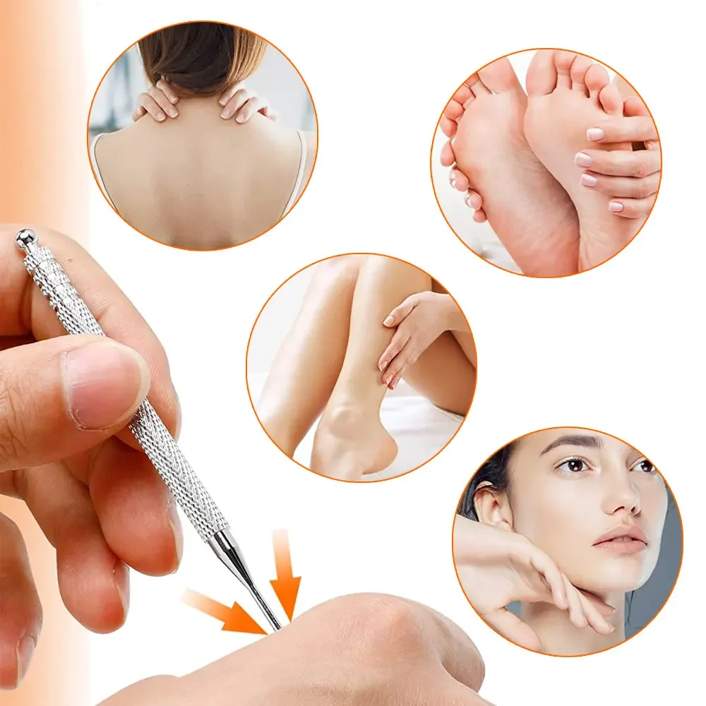 1X Massage Tool Stainless Steel Retractable Acupuncture Pen Double Headed Spring Ear Care Tool Point Probe Pen Massager for Face