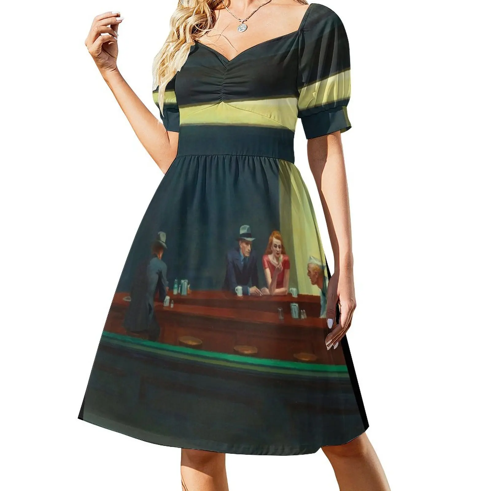 Nighthawks - Edward Hopper Short Sleeved Dress dress dresses Dance dresses loose women's dress women long dresses