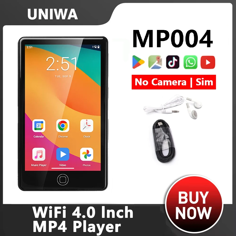 UNIWA 4.0 Inch MP4 Player Touch Screen 3+32GB/4+64GB MP004 Wireless Radio 2000mAh Android 14 WIFI Music Player Support TF Card