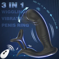 10 Wiggle Vibration Anal Plug Prostate Massager with Penis Ring Butt Plug Vibrator Perineum Stimulator Male Sex Toys for Men