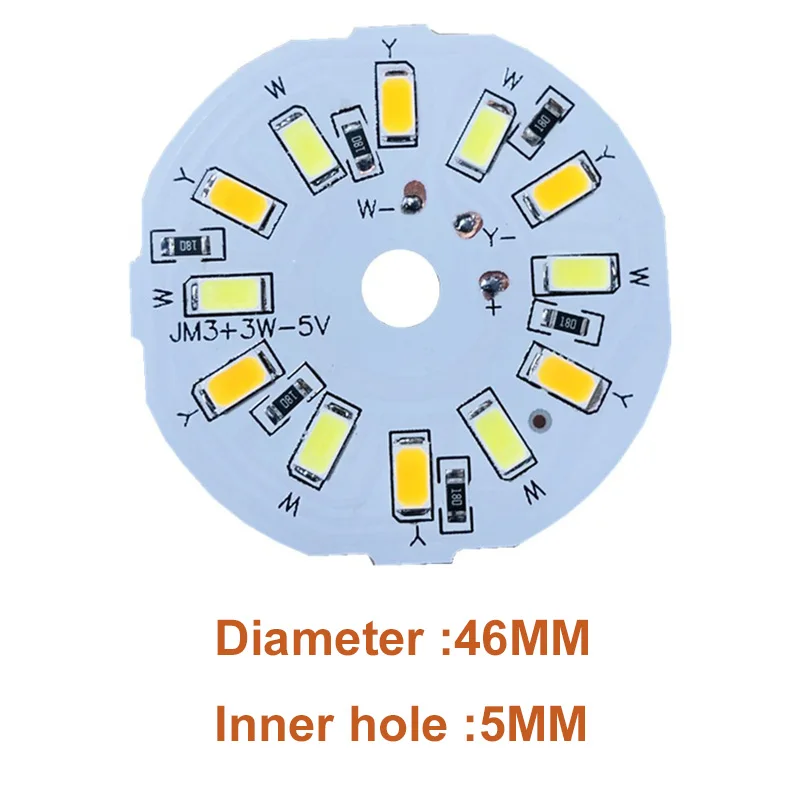 1/ 5 uds 3W DC 5V tablero de luz LED fuente de luz de doble color 46MM 5730 cuentas de lámpara para bombilla Led Downlight