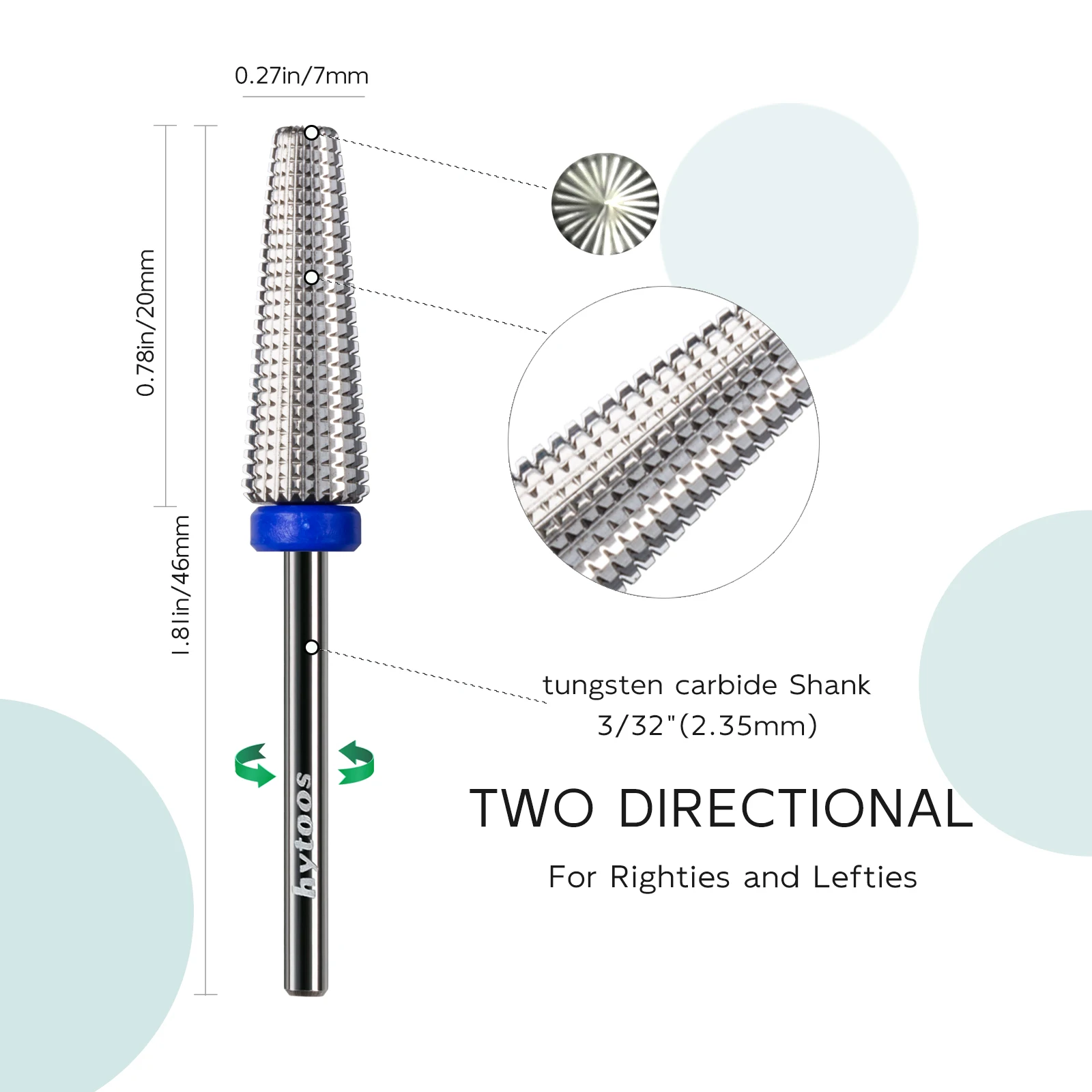 HYTOOS 20mm de largo 5 en 1 brocas para uñas 3/32 brocas de carburo cónico para uñas taladros eléctricos accesorios de archivo Gel de eliminación