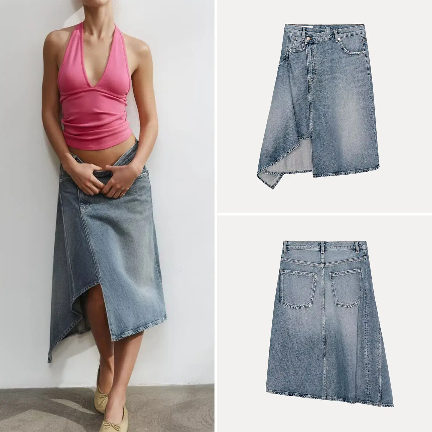 

Модная асимметричная джинсовая юбка для женщин, весна 2026, индивидуальный стиль, стандартная версия, средняя талия, А-силуэт