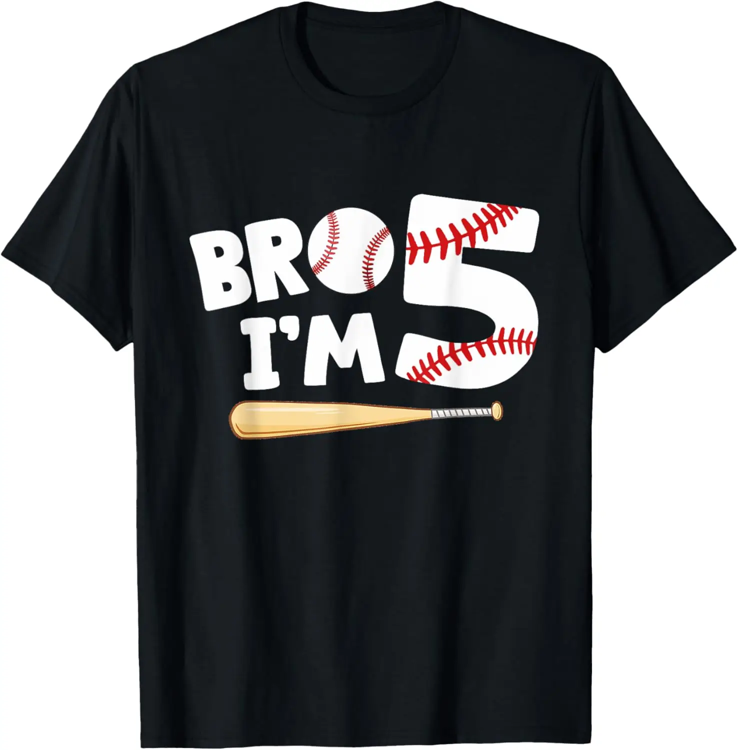 5th Birthday Shirt Boy Bro I'm 5 Year Old Baseball Theme T-Shirt