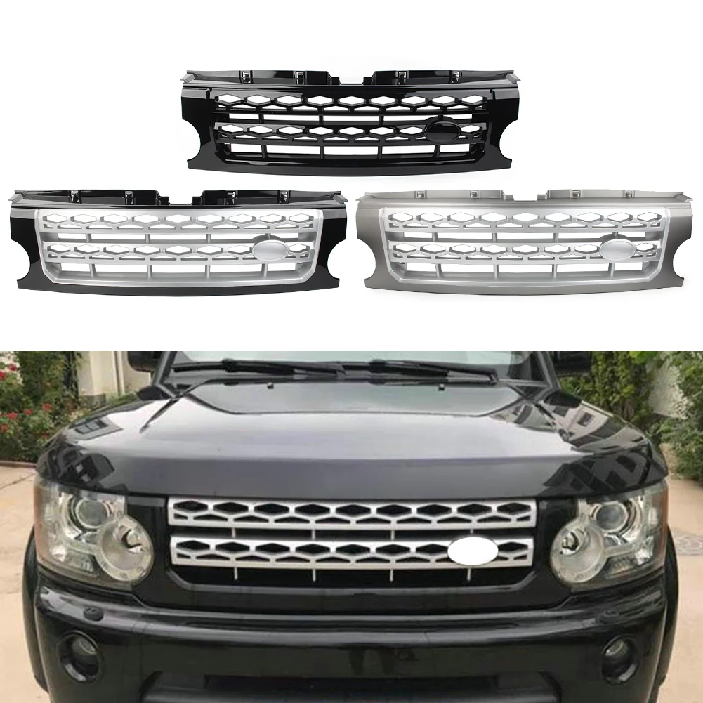 Car Front Bumper Grille Mesh Grill With Logo For Land Rover Discovery 3 LR3 2005 2006 2007 2008 2009 Gloss Black ABS Plastic