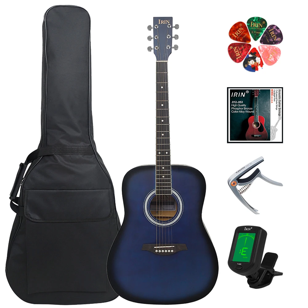 41 Inch 6 Strings Acoustic Guitar 21 Frets Basswood Body Folk Guitarra with Bag Strings Capo Picks Guitar Parts & Accessories