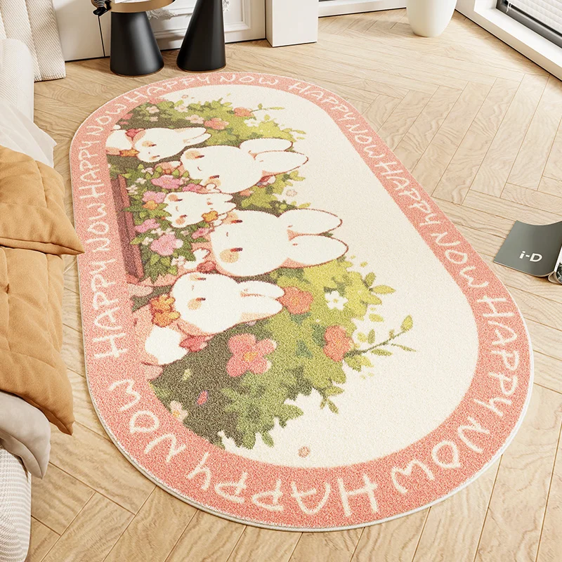 Cute Cartoon Girl Bedroom Decor Bedside Carpet Oval Shape Carpets for Living Room Fluffy Soft Plush Floor Mat Washable Study Rug