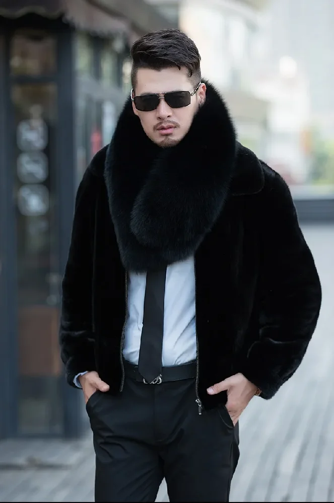 

Men's Real Fox Fur Scarf Collar Neckerchief Winter Warm Muffler Wraps Black