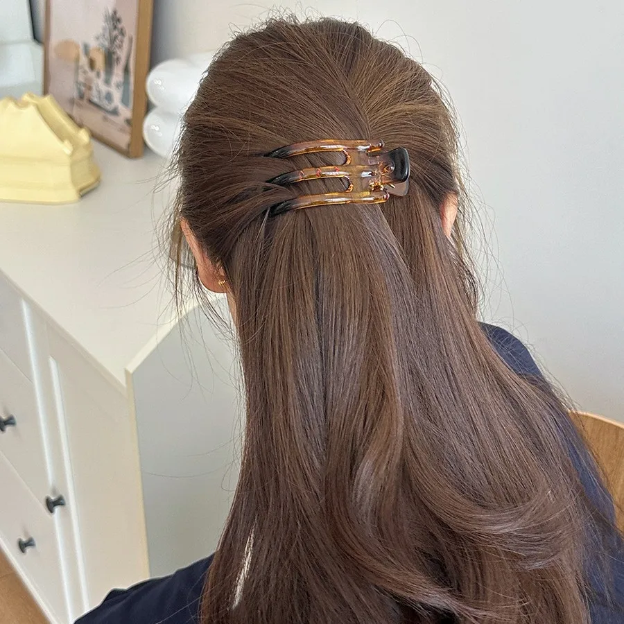 Triple Prong Hair Claw Clip Horizontal Back Head Clip Summer Updo Elegant Sturdy Metal Alloy