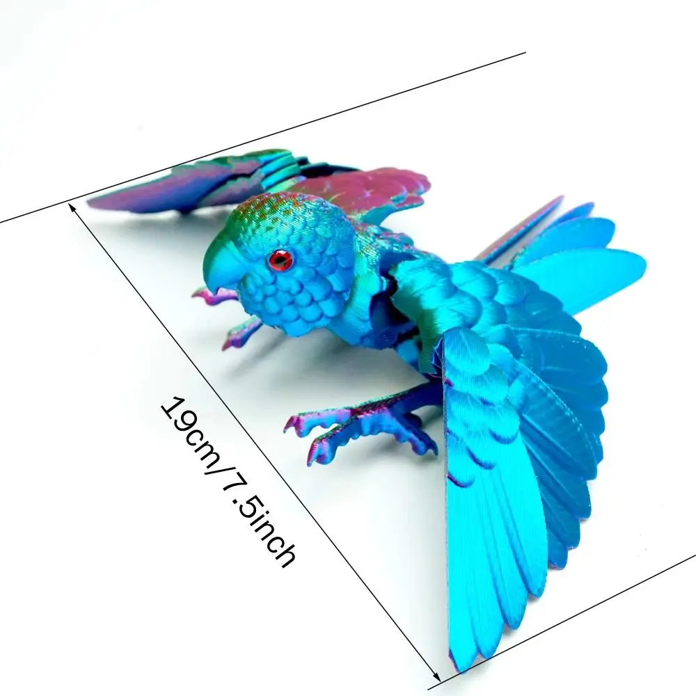 Simuliertes Auge 3D-gedrucktes Papageienmodell Funkelnder Laser 3D-gedrucktes Papageitier Flexibles Tier drehbar