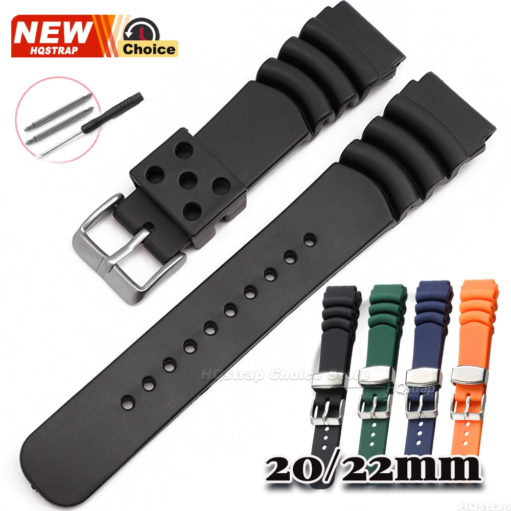 20mm 22mm Silikonarmband für Seiko Uhrenarmband Metallschnalle Männer Frauen Sport Wasserdicht Tauchen Gummi Handgelenk Armband Zubehör