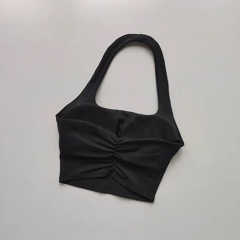 Damen Neckholder-Sporttop mit Polstern, stoßfester, schnelltrocknender Workout-BH, Yoga-Weste für Laufen im Sommer – Detail 11