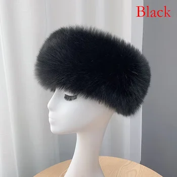 Image Autumn And Winter Russian Hat Women Faux Fox Fur Hats Warm Plush Fur Hat Furry Beanies Turban Hat Female Wide Edge Headband