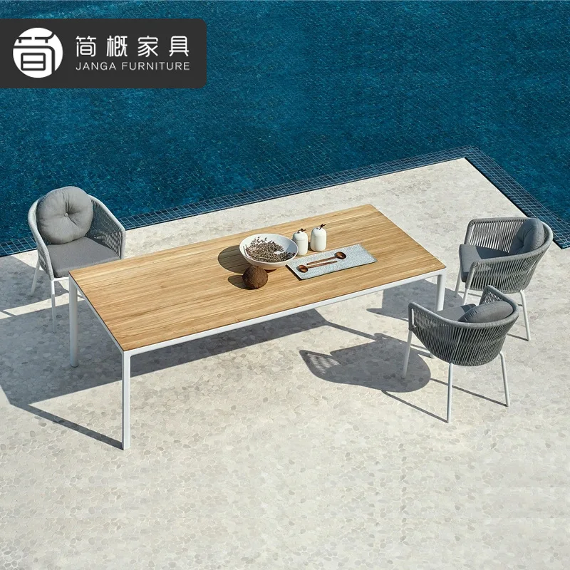 Villa garden courtyard table and chair three-piece outdoor waterproof and sunscreen teak bench rattan chair hotel homestay dinin