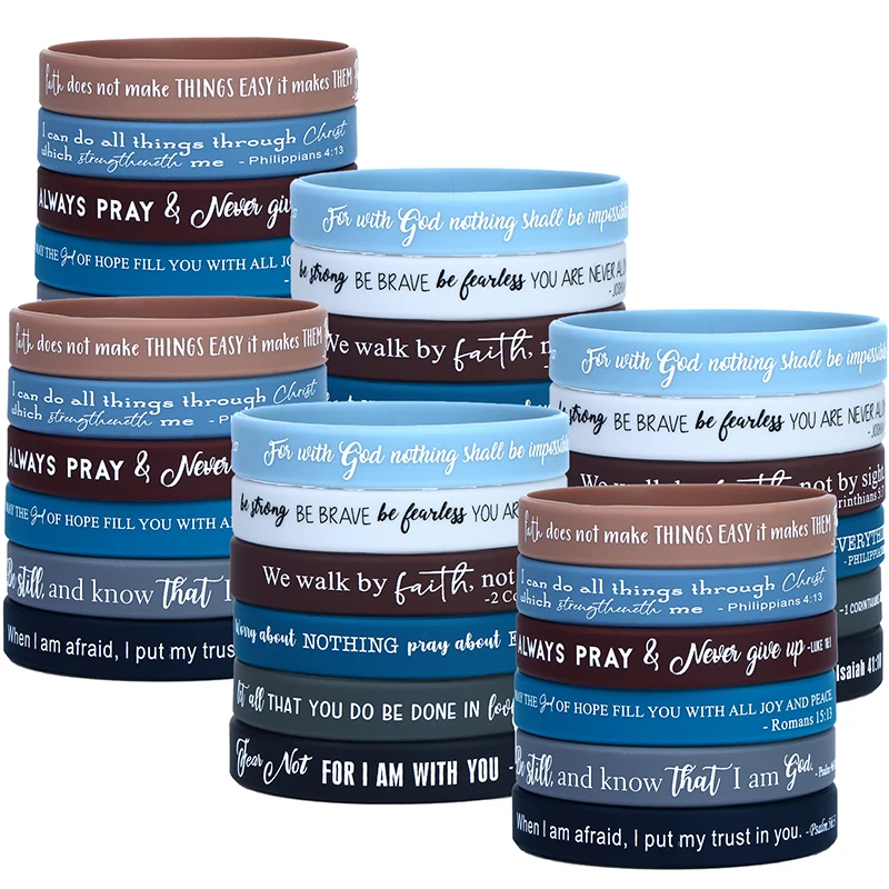 ~New Sale 36 Pcs Religious Silicone Wristbands Bulk Rubber Bracelets Colorful Inspirational Silicone Wristbands
