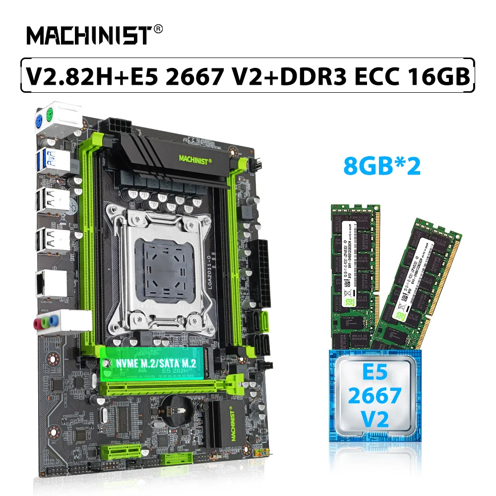 

MACHINIST X79 V2.82H Motherboard Set LGA 2011 Kit Xeon E5 2667 V2 Processor CPU 16GB(2pcs*8GB) ECC DDR3 Memory RAM M.2 NVME/SATA