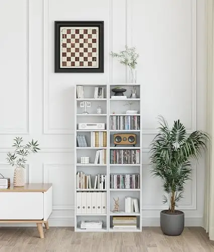 DVD Tower Storage Rack, 8-Tier CD Cabinet with Adjustable Shelves Slim DVD Stand Tower for CD Holder, Books, Games