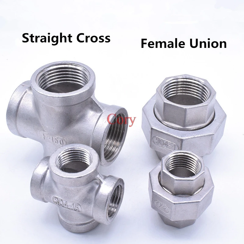 1PC Stainless steel Female Thread straight cross Union 1/4 3/8 1/2 3/4 1