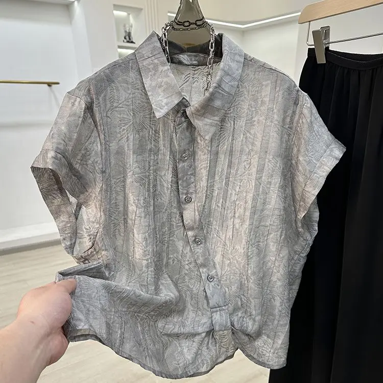 

Tie-Dye Small Sleeve Blouse Women's Summer New Loose Stylish Shirt Trendy Top