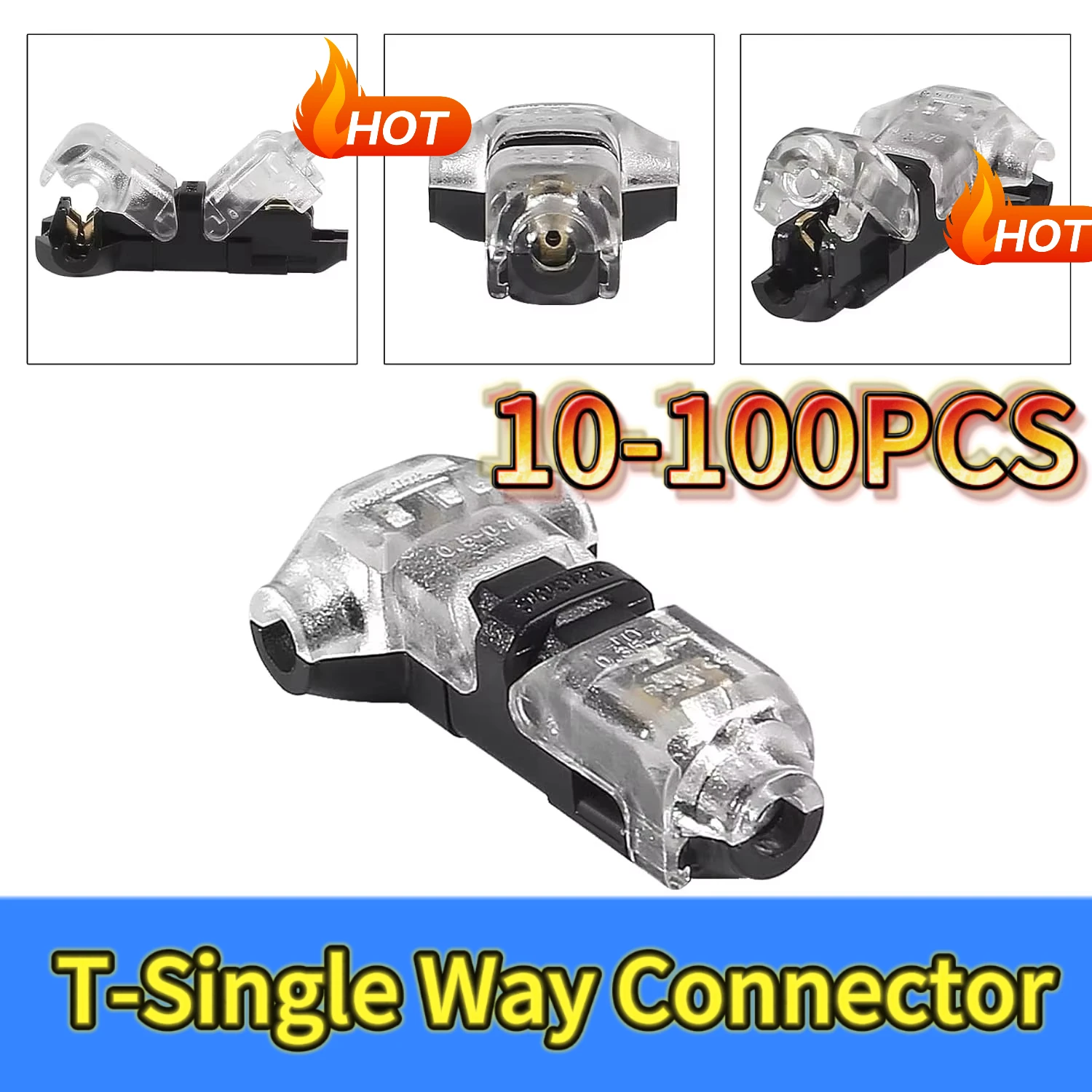 Solderless T Type Wire Connector Quick Splice Low Voltage Terminal Single Pin Two Way Tool Free No Strip Electrical Joint