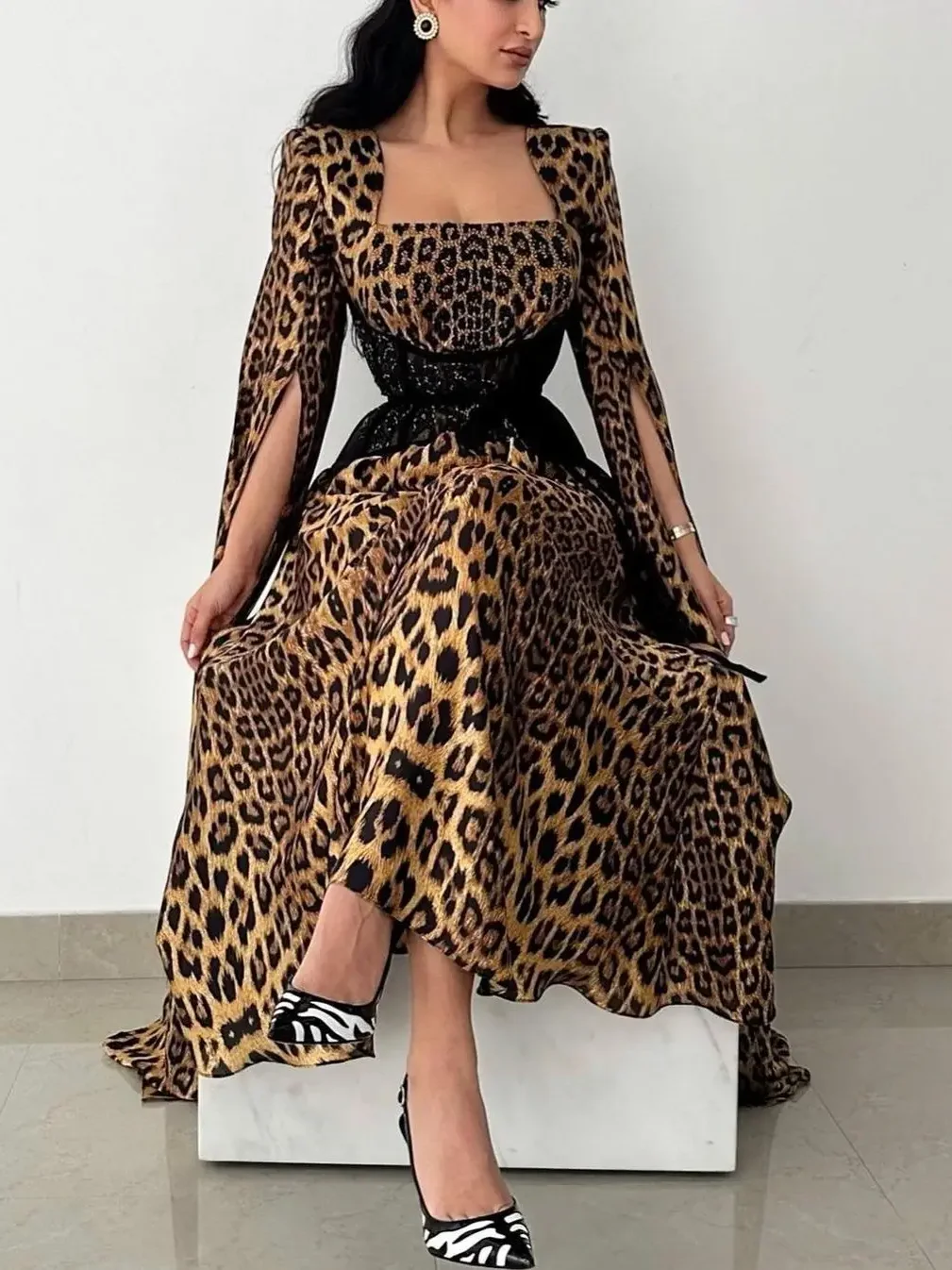 Oisslec Leopardo Vestidos de Baile Sexy Querida Bainha Quinceanera Abraçando Chiffon Ocasião Vestido de Noite Biya2024 ה