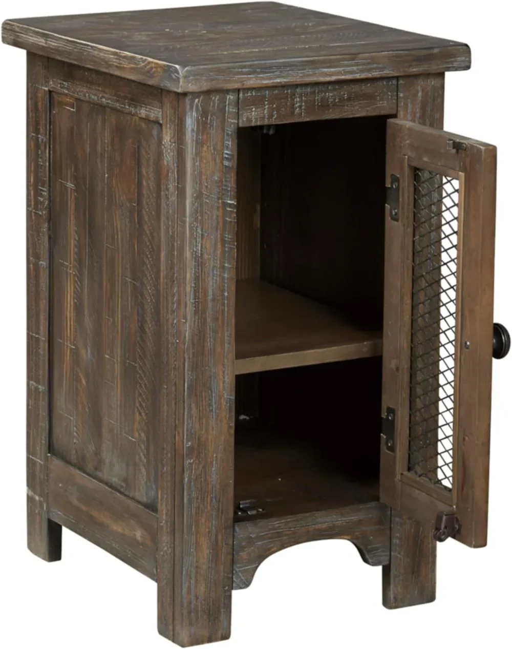 Signature Design by Ashley Danell Ridge Rustic Chair Side End Table with Double Cabinet Doors and 1 Storage Shelf, Brown