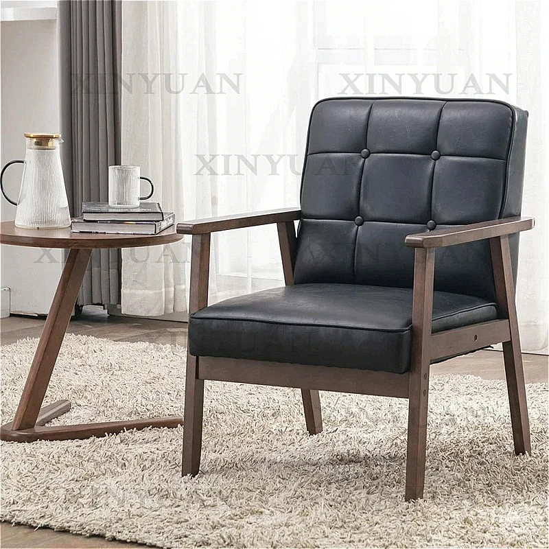 Armchair, Mid-century Modern Vintage Chair, Wood Leather Accent Furniture for Living Room Reading and Daily Use