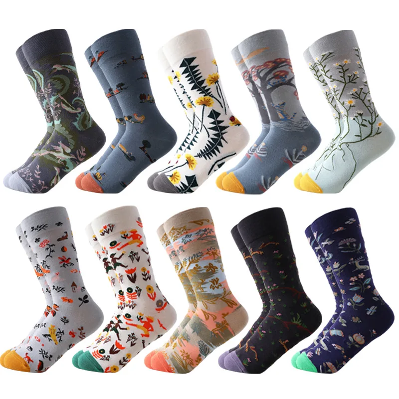 Combed cotton new lighthouse retro Japanese tide socks men and women embroidered mid-tube socks