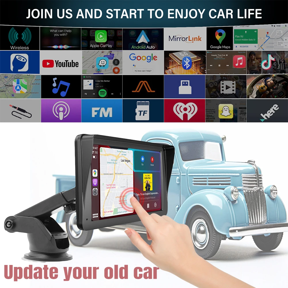 Universal CarPlay Android Auto Car Radio Multimedia Video Player 7 inch Portable Touch Screen With USB AUX For Rear View Camera