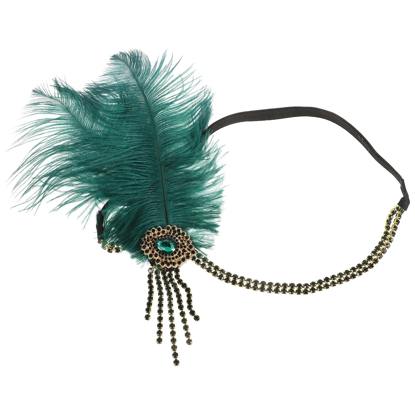 Vintage Plume Rhinestone Headband Female Hair Accessory Elegant Headdress Prop Costume Ball Party Hair Band Decorative Women
