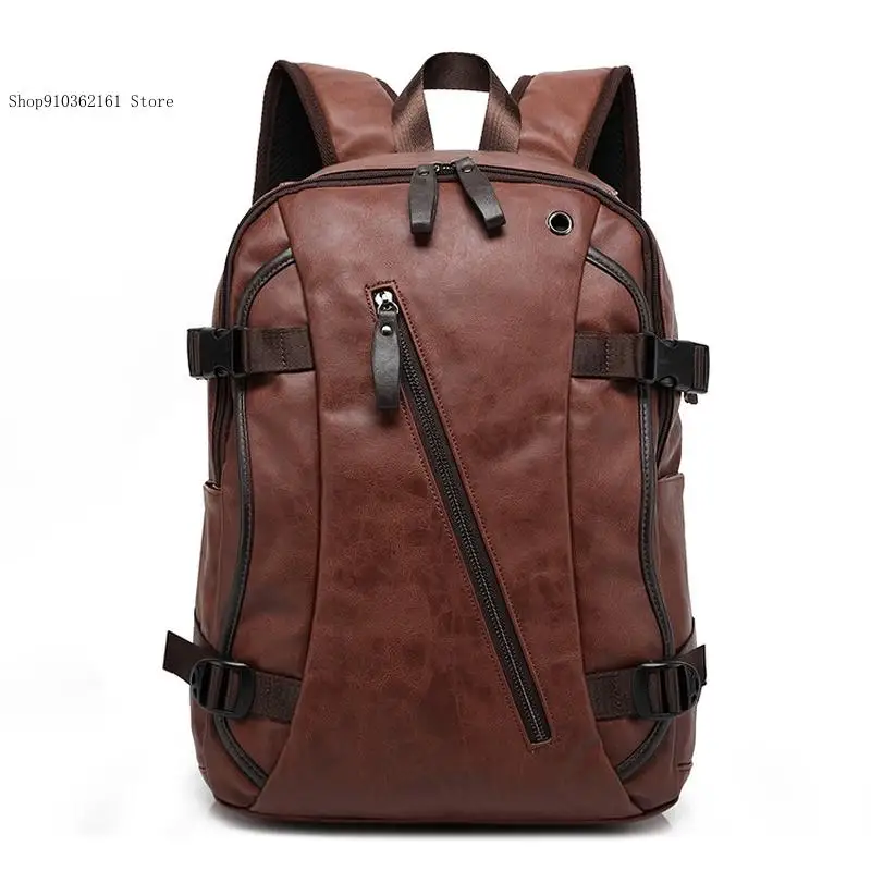 Men\'s Retro Fashion Travel Backpack Pu Leather Student Laptop Bag