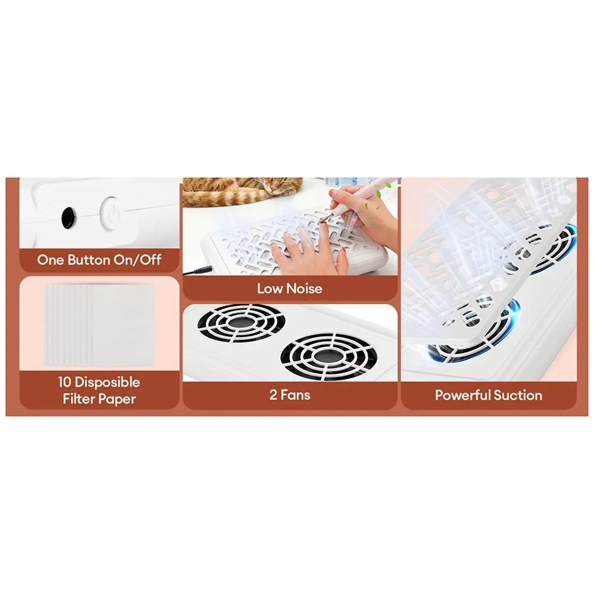 

Пылесборник для маникюра Doings с 2 вентиляторами, вытяжка для ногтей с фильтрующими листами для нейл-арта, вилка EU