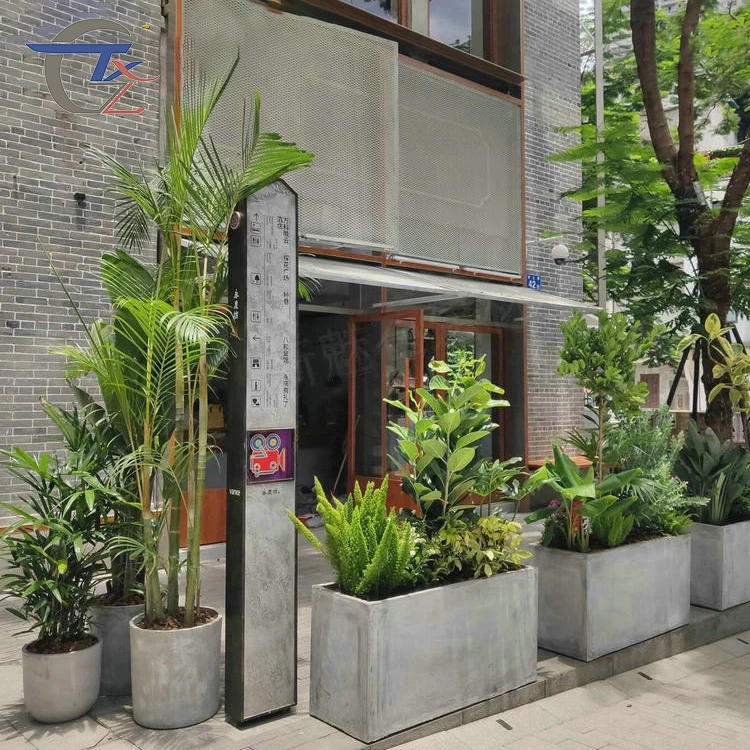 New Design Floor Mounted Decoration Large GRC Concrete Durable Grey Outdoor Garden Flower Pots Planters