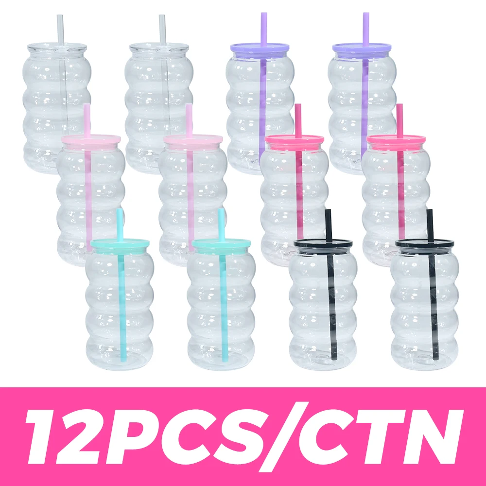

12pcs 16oz Plastic Cup Special Shape Tumbler Beer Can With Plastic Straw Lid for Vinyl UV DTF He