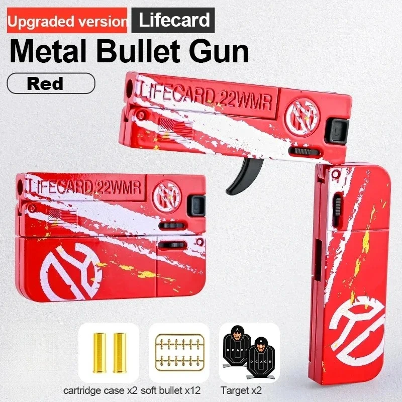 New Upgraded Lifecard Metal Folding Toy Gun Pistol With Soft Bullets Alloy Shooting Model for Kids Adults