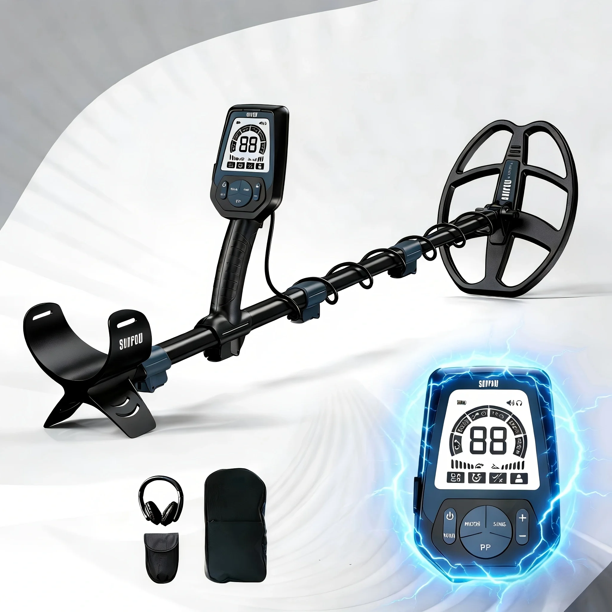 Professional Rechargeable Metal Detector 1800mAh Battery 24H Working 5 Detection Modes 11 Inch DD Waterproof Coil 10 Inch Depth 10-Level Sensitivity LCD Display Kit with Shovel Backpack Headphones