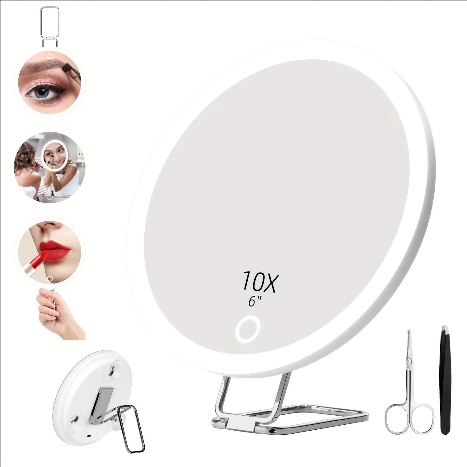 6-inch LED Mirror with 10x Magnification - Rechargeable, Lightweight & Swiveling Design - Perfect for Travel & Gifts