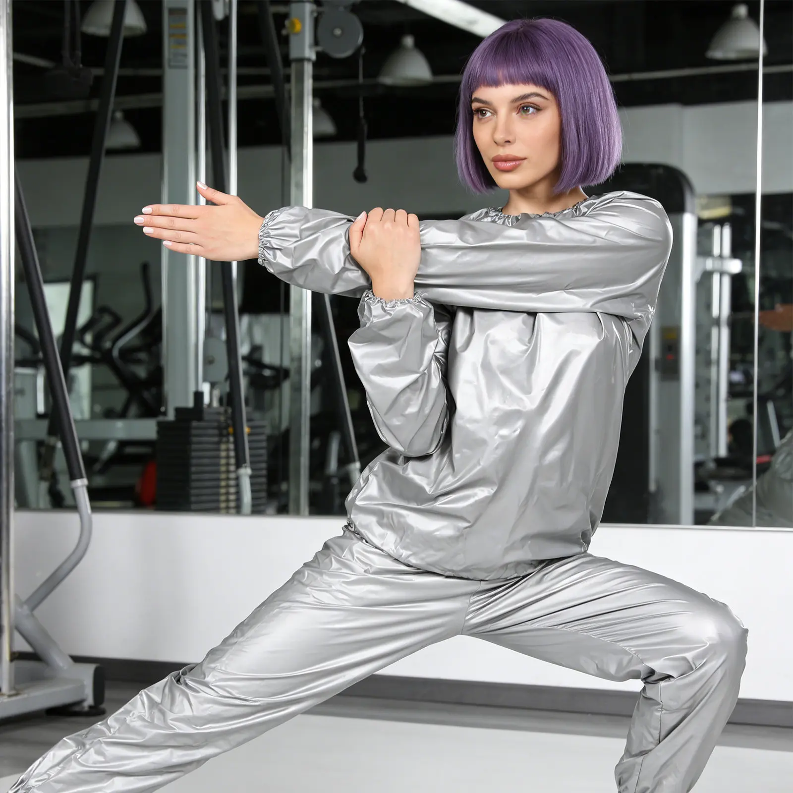 Sauna Suit Men Women Silver 0.15mm Full Body Plastic Sweat Suit Exercise Gym Workout Sweat-Boosting Heat Trapping Fitness