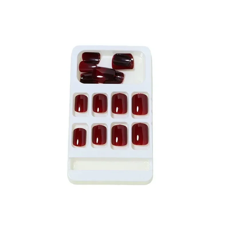 24Pcs Solid Color Wine Red Design Press on Nail Short Square False Nails Simple Detachable Finished Full Cover Nail Tips