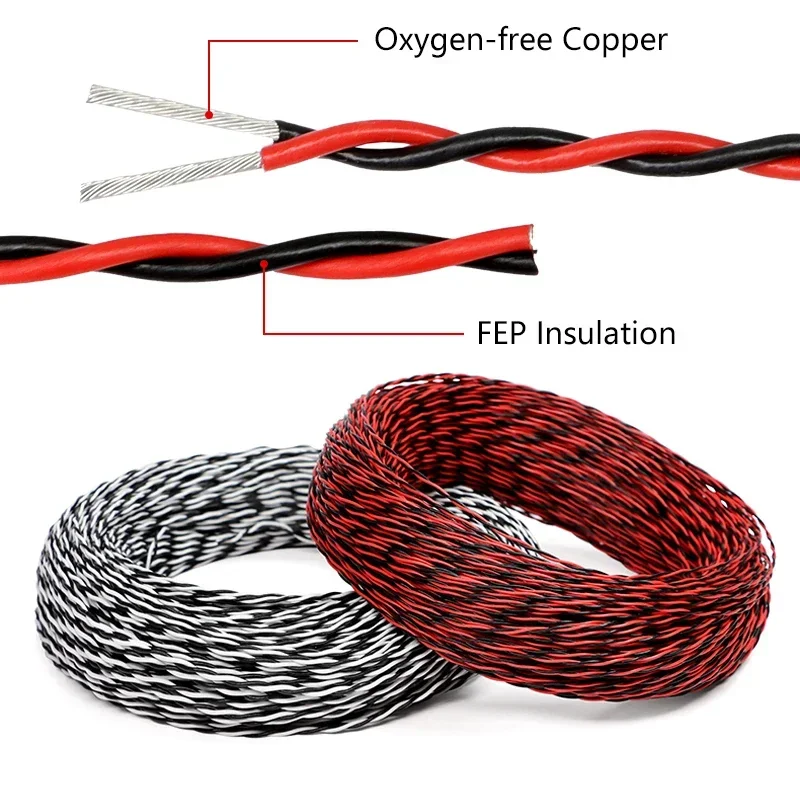 NEW PTFE Twisted Pair Wire White Green 26/24/22/20/18/17/15AWG FEP Insulation AFS200 2pins High Temperature Signal Copper Cable