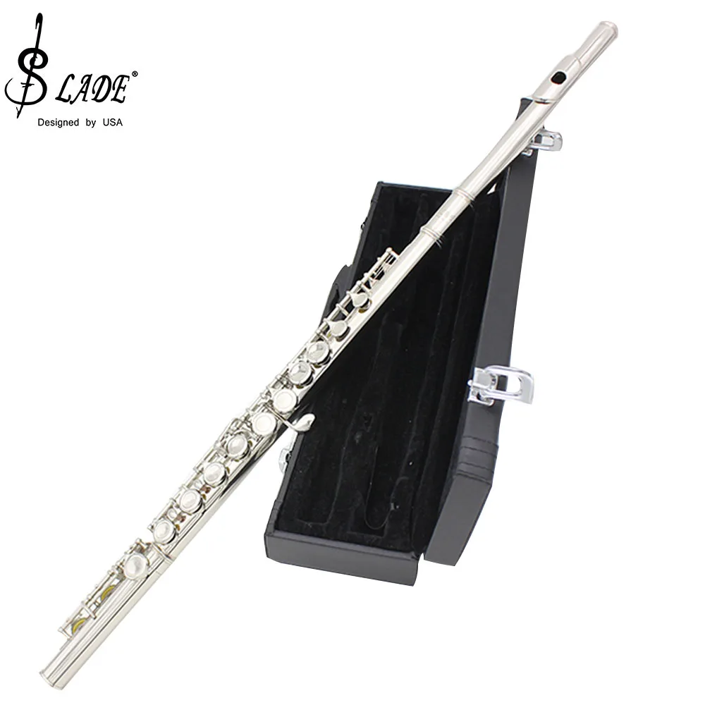 

SLADE 16 Holes C Flute Closed Open Cupronickel Silver Plated Concert Flute with E Key Box Cleaning Cloth Gloves Parts Begin