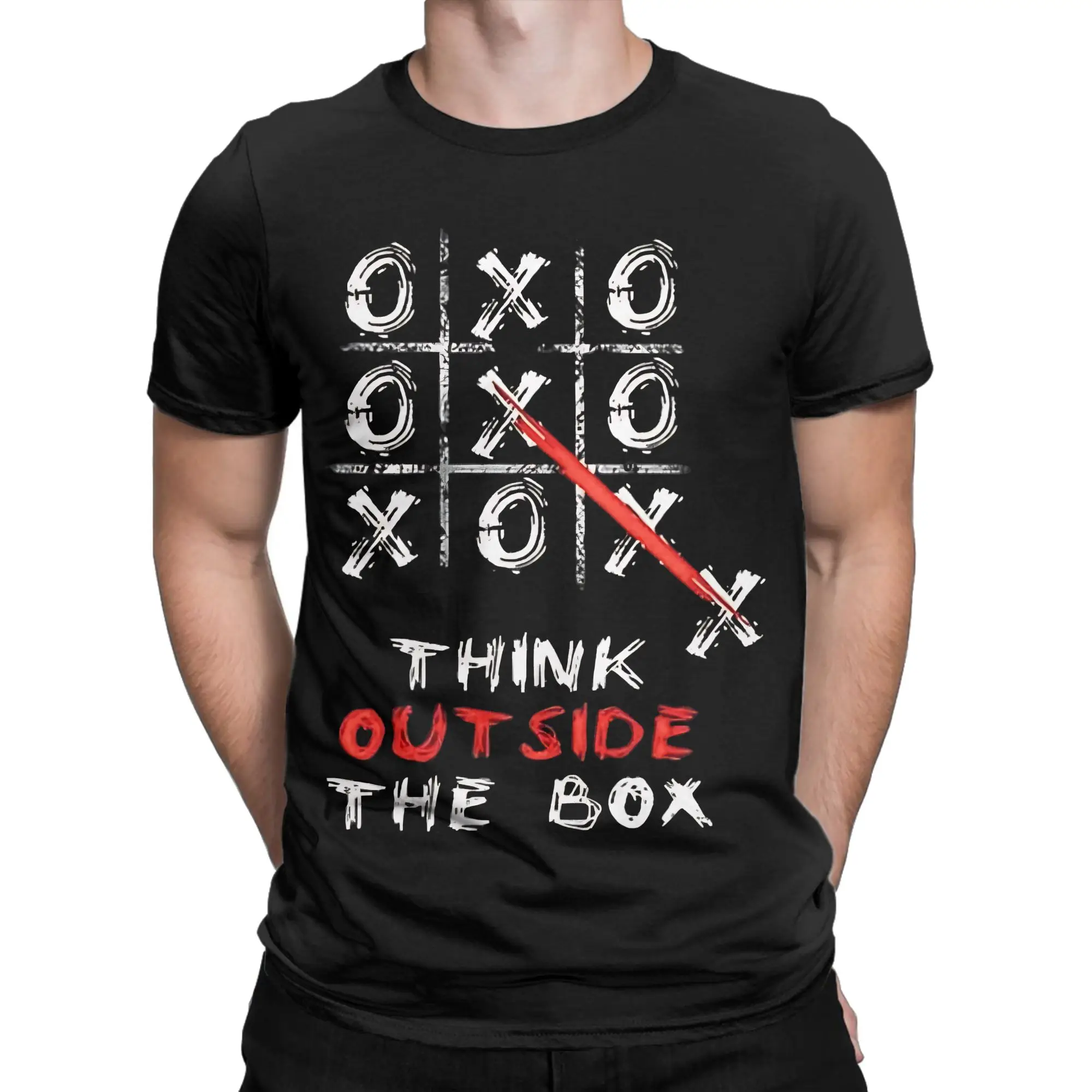 Think Outside The Box Tic Tac Toe T Shirt Men's  Pure Cotton Novelty T-Shirt Crewneck  Tee Shirt Short Sleeve Clothes