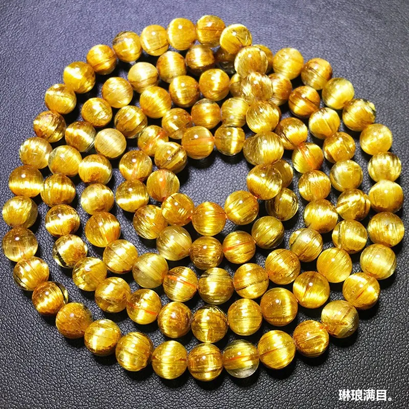 Natural multi-loop bracelet with plate titanium, golden rutilated quartz, yellow crystal, cat's eye stone, 108