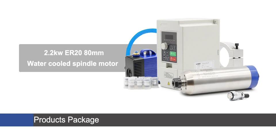 G-Penny 2,2 kW ER20 Bullet Wassergekühlter CNC-Spindelmotor 220V 380V 4 Keramiklager Komplettset VFD-Wechselrichter 80mm Klemmung Wasserpumpe – Detail 1