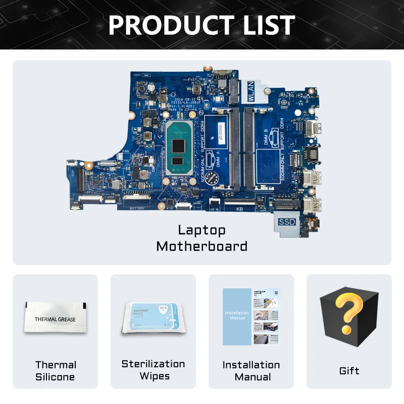 FDI55 LA-J081P For Dell 3493 3593 559 5770 Notebook Mainboard i3-1005G1 i5-1035G1 i7-1065G7 CPU 052X6W 004C38 Laptop Motherboard