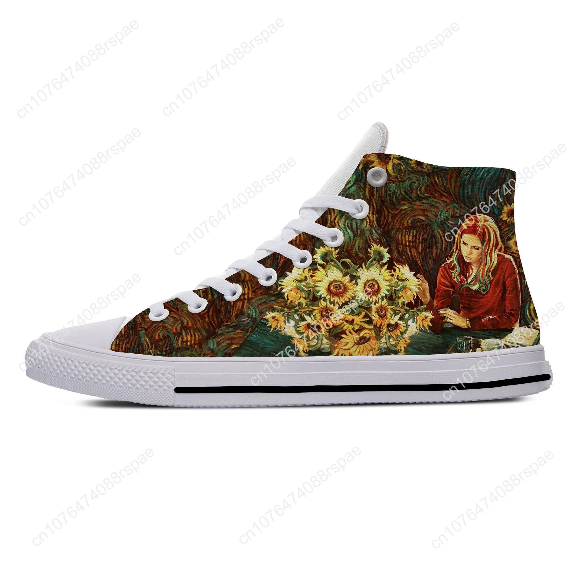 Van Gogh Olieverfschilderij Esthetische Sterrennacht Coole Casual Stoffen Schoenen Hoge Top Lichtgewicht Ademende 3d Print Dames Sneakers