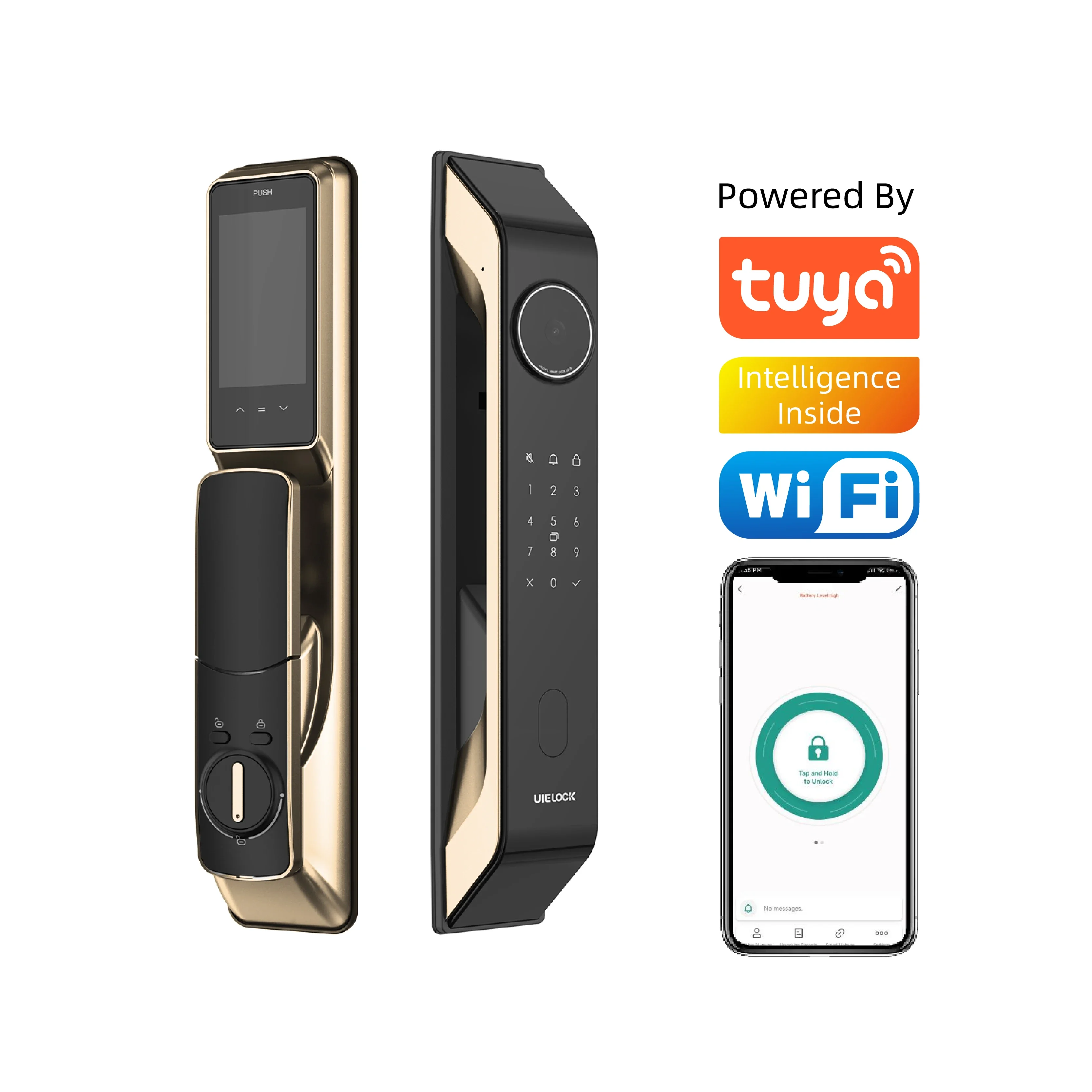 

UIELOCK LCD Tuya Smart WiFi автоматический литий-полимерный аккумулятор 3D распознавание лиц дверной замок с отпечатком пальца с камерой «кошачий глаз»