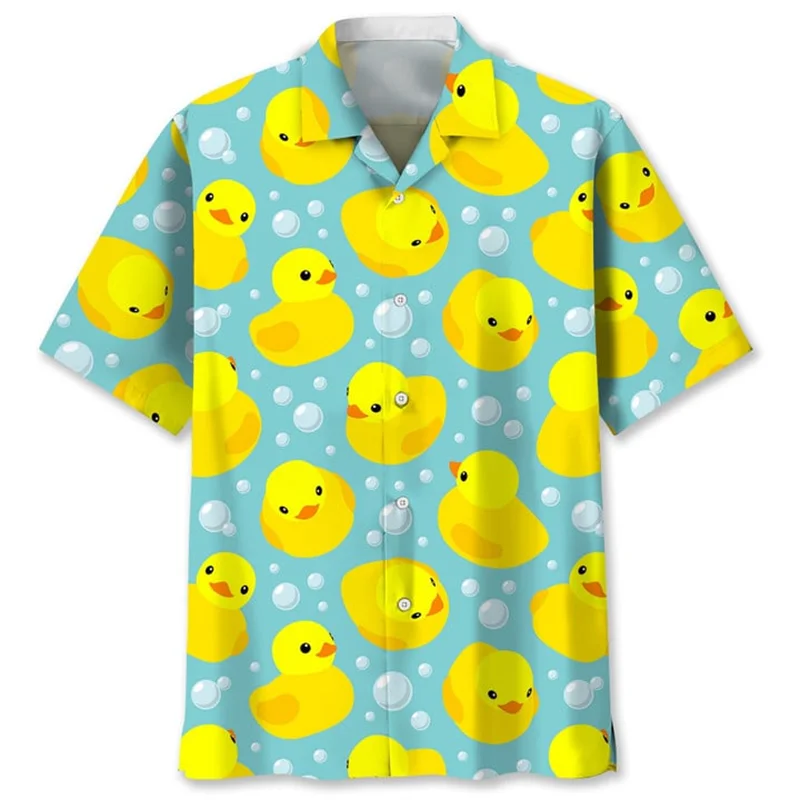 Camisa hawaiana con patrón de pato de dibujos animados para hombre y mujer, camisa con estampado 3d de animales, blusa holgada de manga corta con solapa y botones, Verano